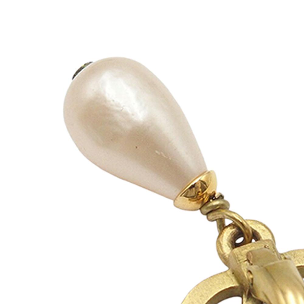 Chanel AB Chanel Gold with White Pearl Gold Plated Metal CC Faux Pearl Drop Clip on Earrings France