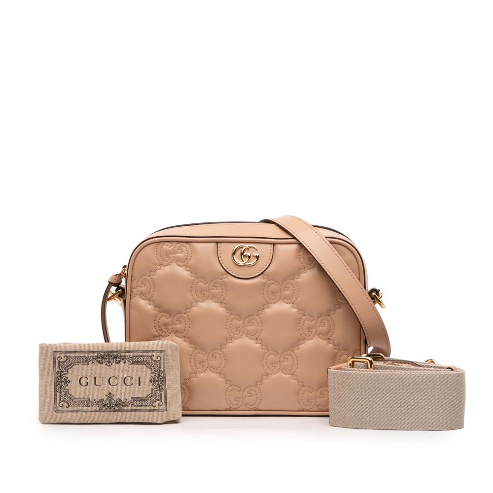 Gucci AB Gucci Brown Beige Calf Leather Small GG Matelasse Crossbody Italy