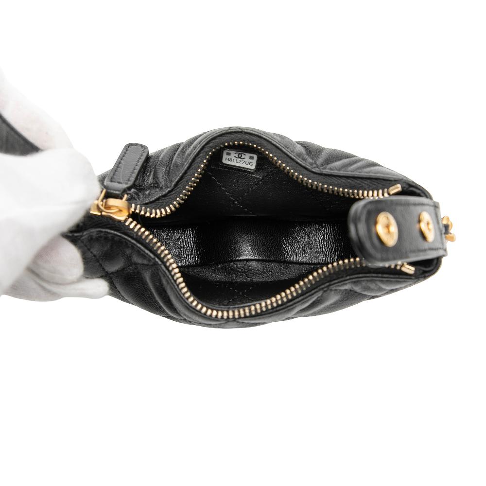 Chanel AB Chanel Black Lambskin Leather Leather Mini Quilted Lambskin Chain Around Pouch Italy