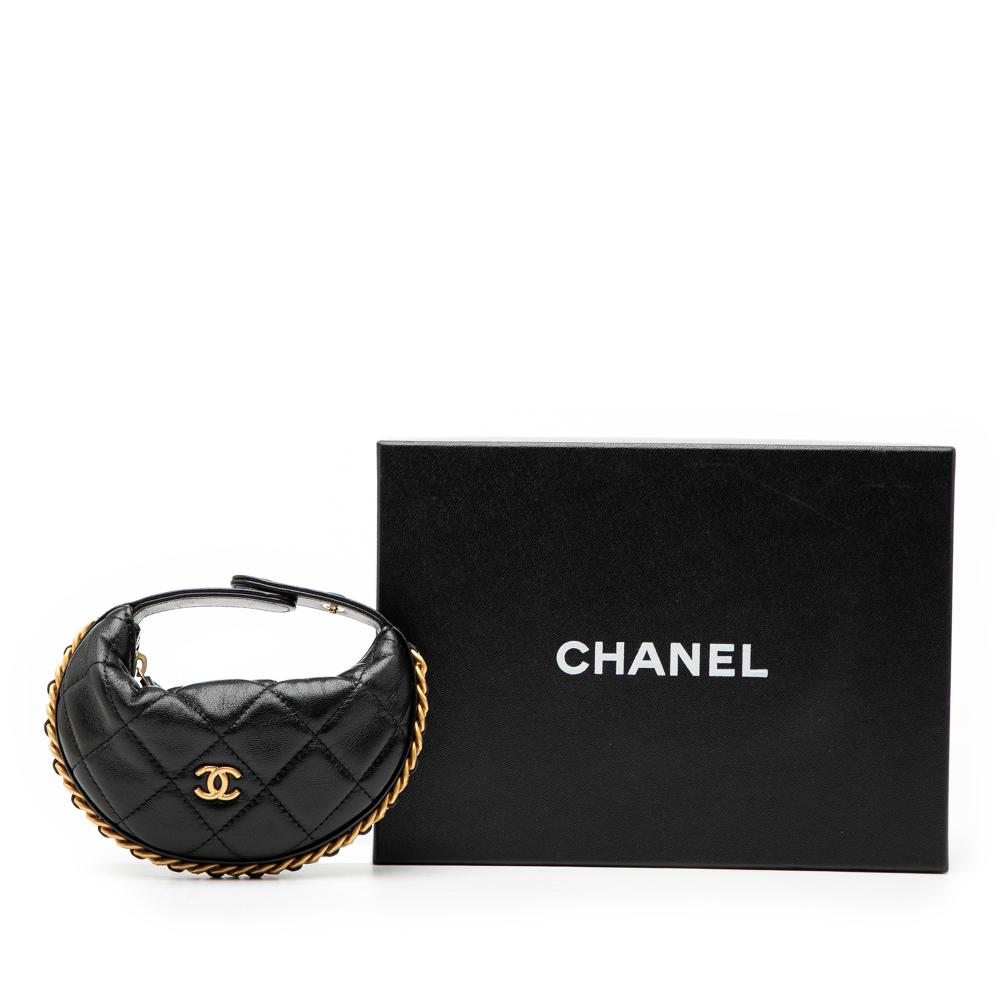 Chanel AB Chanel Black Lambskin Leather Leather Mini Quilted Lambskin Chain Around Pouch Italy