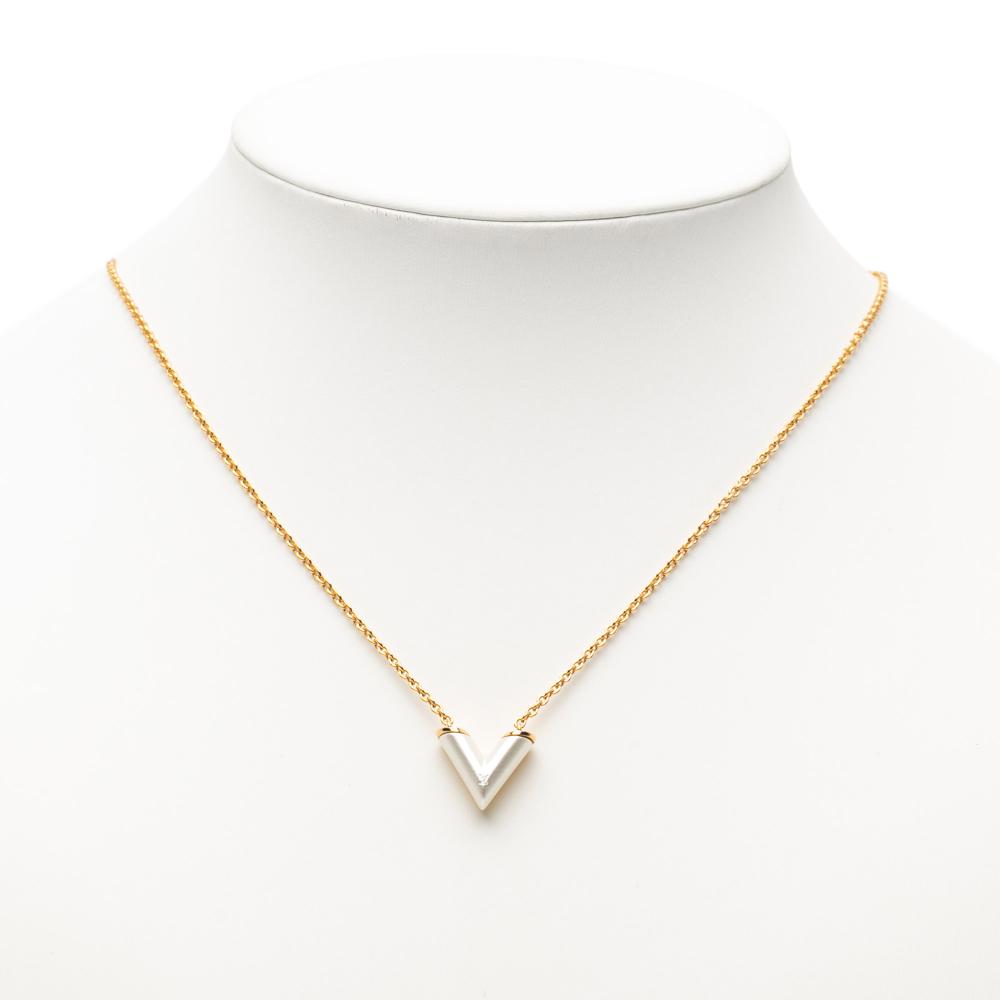 Louis Vuitton AB Louis Vuitton Gold with White Pearl Gold Plated Metal Resin Essential V Necklace Italy