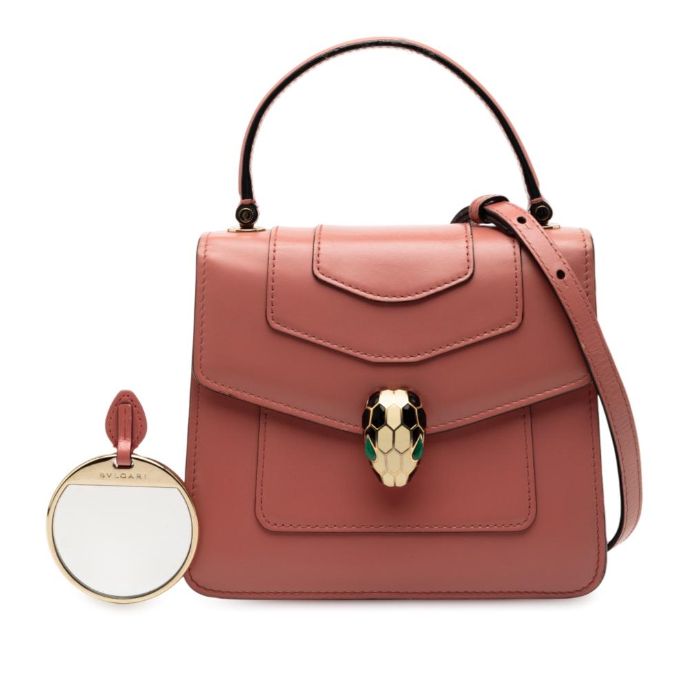 Bvlgari B Bvlgari Pink Rose Gold Calf Leather Small skin Serpenti Forever Top Handle Bag Italy