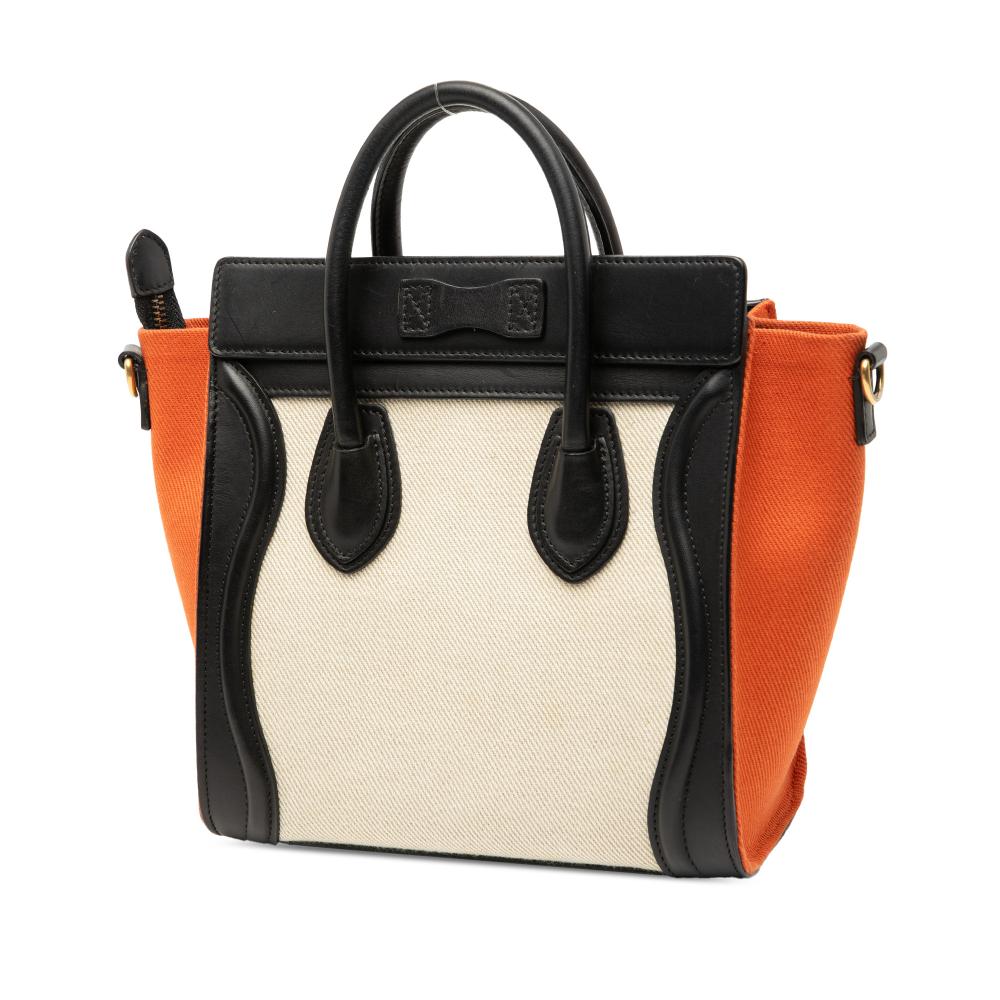 Celine B Celine Brown Light Beige with Black Canvas Fabric Nano Tricolor and Leather Luggage Tote Italy