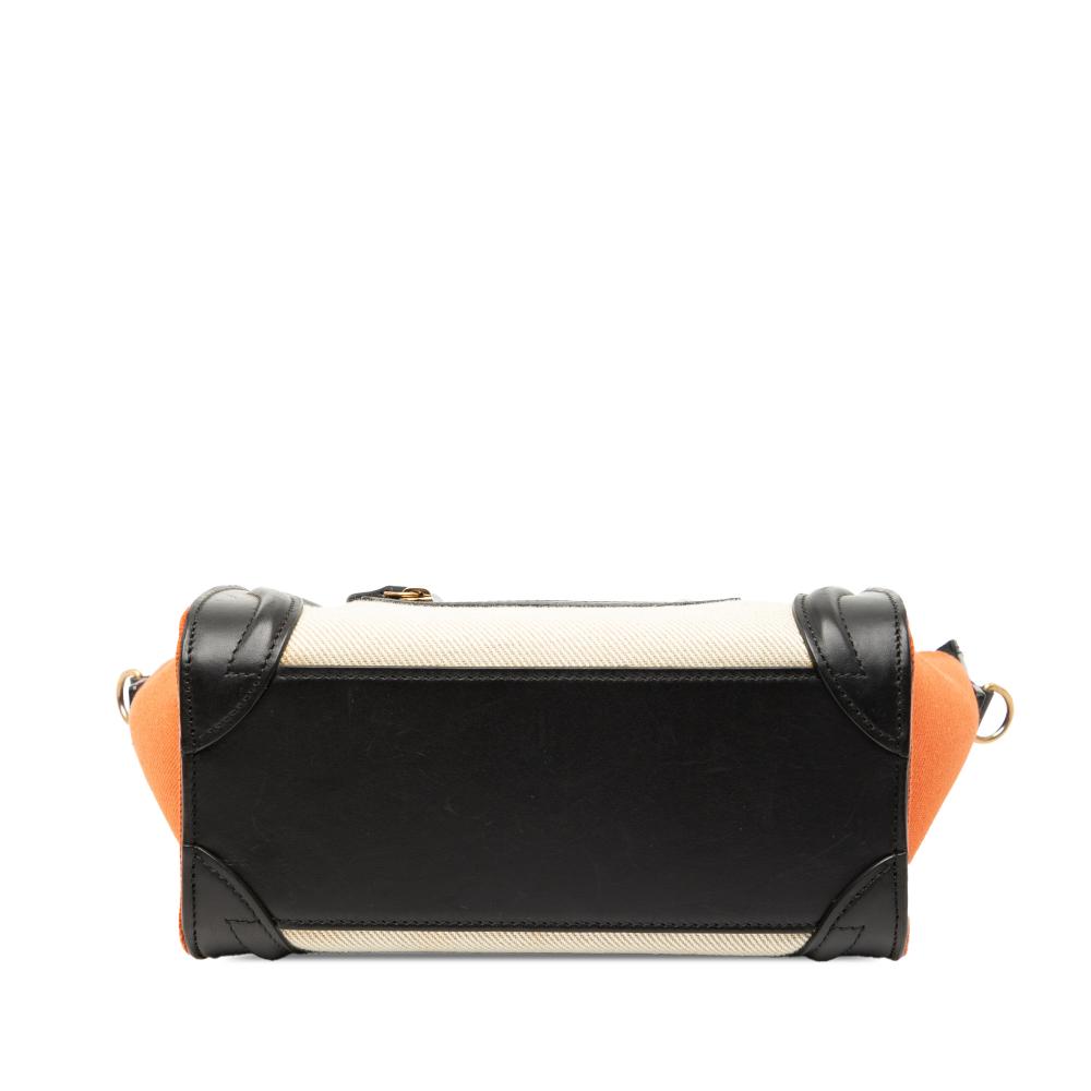 Celine B Celine Brown Light Beige with Black Canvas Fabric Nano Tricolor and Leather Luggage Tote Italy