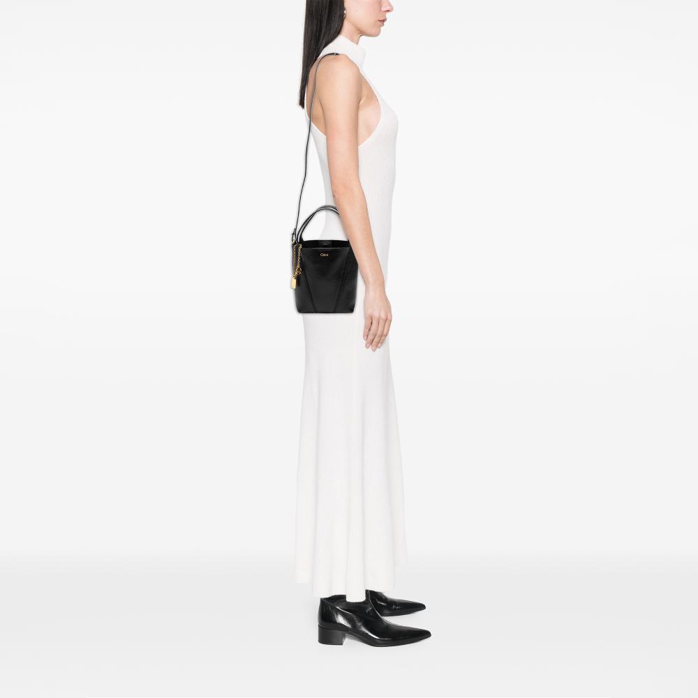 Chloé B Chloé Black Calf Leather Small Grained skin Spin Satchel Italy