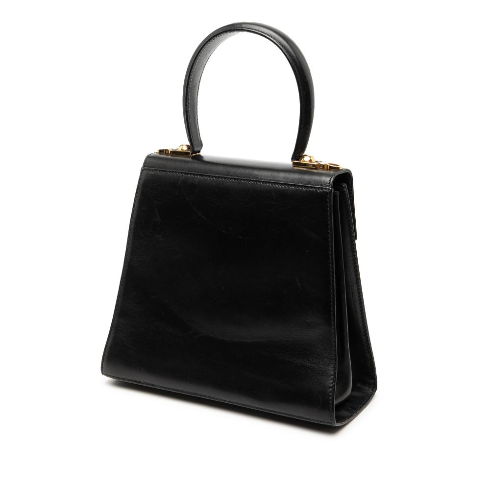 Ferragamo B Ferragamo Black Calf Leather Small Gancini Iconic Top Handle Bag Italy