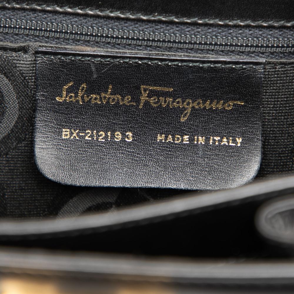 Ferragamo B Ferragamo Black Calf Leather Small Gancini Iconic Top Handle Bag Italy