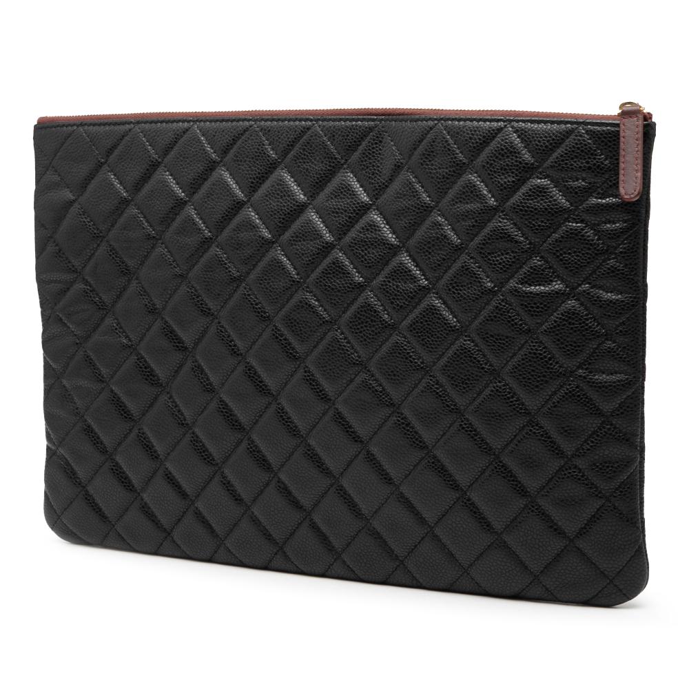 Chanel B Chanel Black Caviar Leather Leather Large Quilted Caviar O Case Clutch Italy