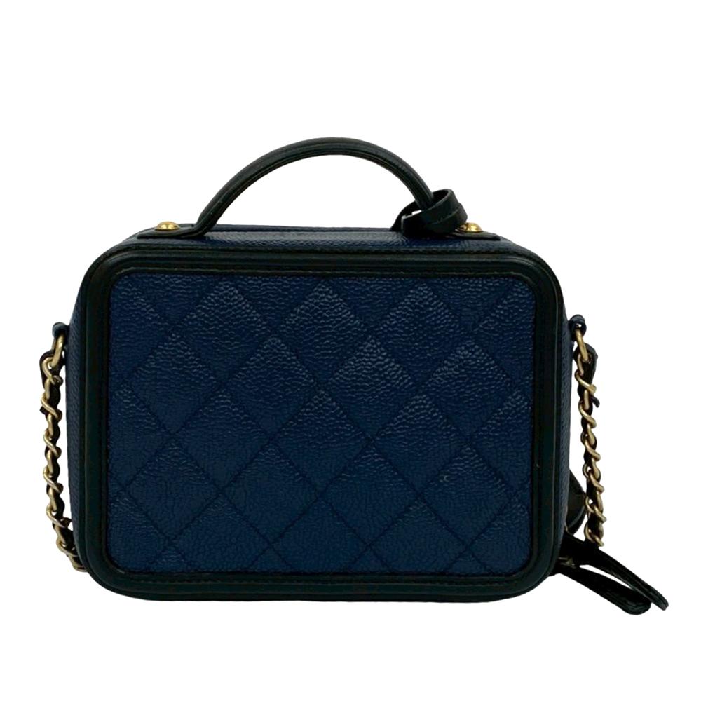 Chanel AB Chanel Blue Navy Caviar Leather Leather Small Bicolor Caviar CC Filigree Vanity Case France
