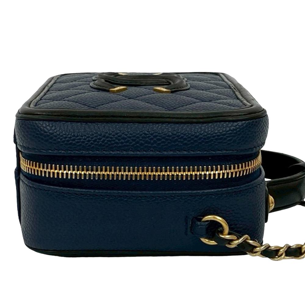 Chanel AB Chanel Blue Navy Caviar Leather Leather Small Bicolor Caviar CC Filigree Vanity Case France