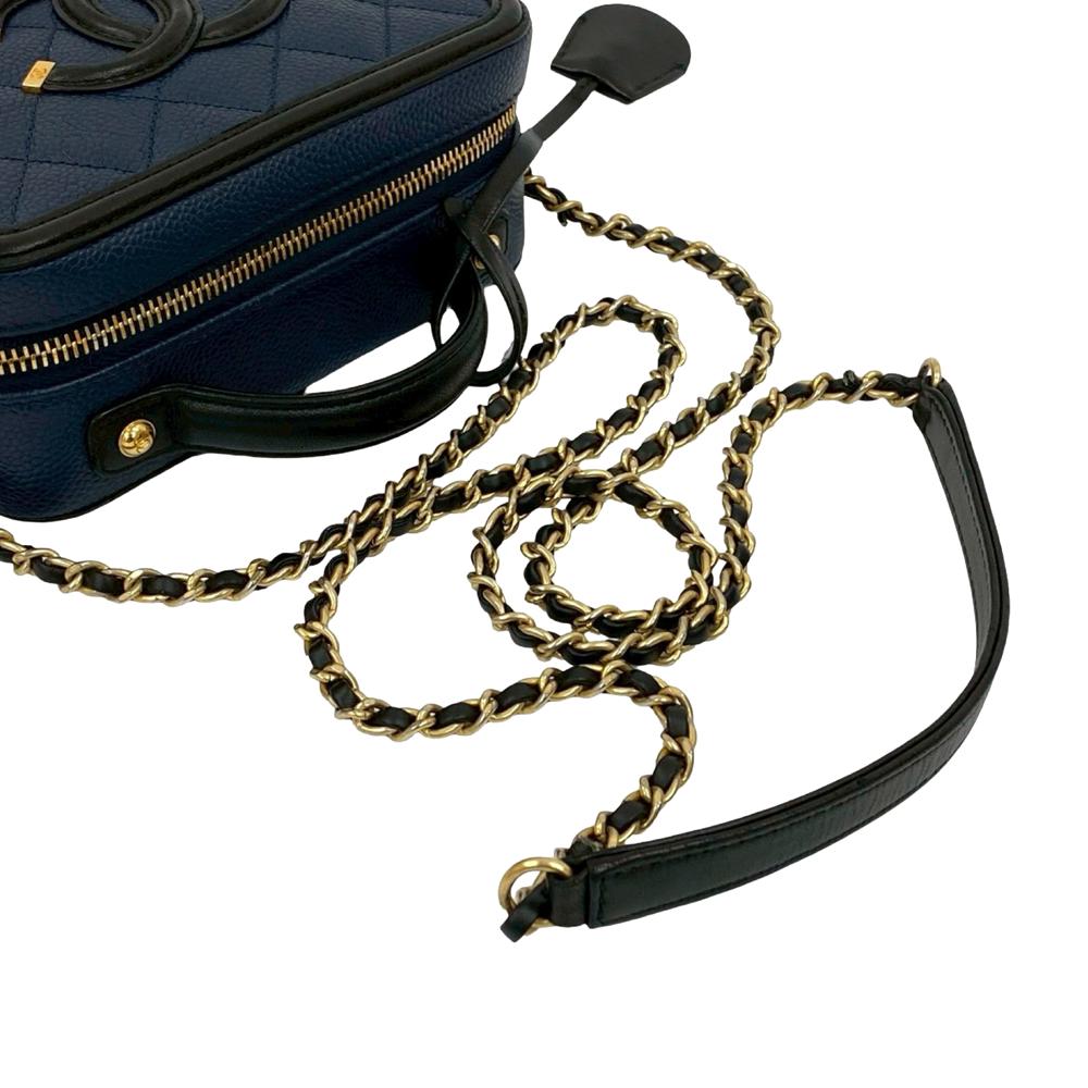 Chanel AB Chanel Blue Navy Caviar Leather Leather Small Bicolor Caviar CC Filigree Vanity Case France
