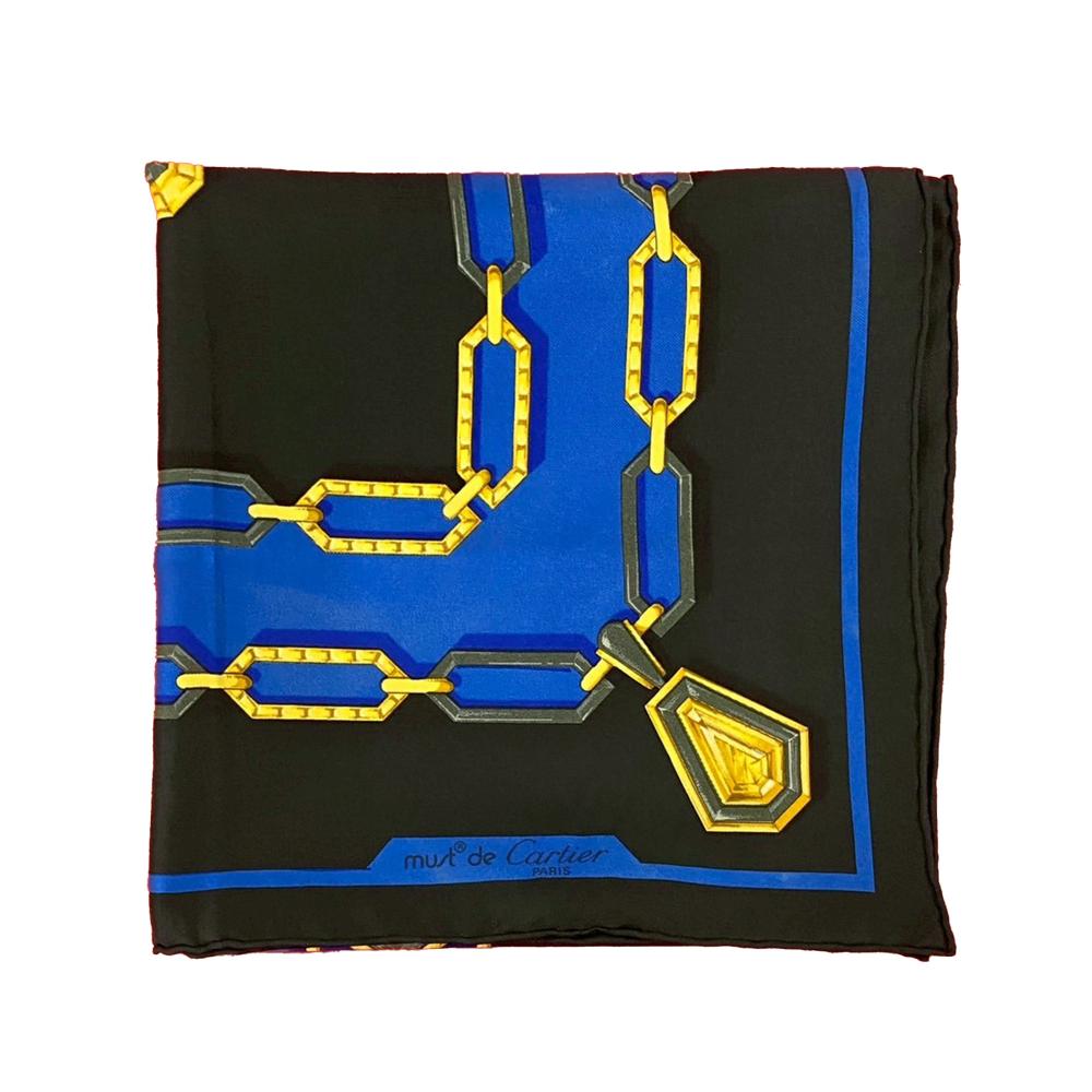 Cartier AB Cartier Blue Silk Fabric Must de Cartier Chain Scarf France