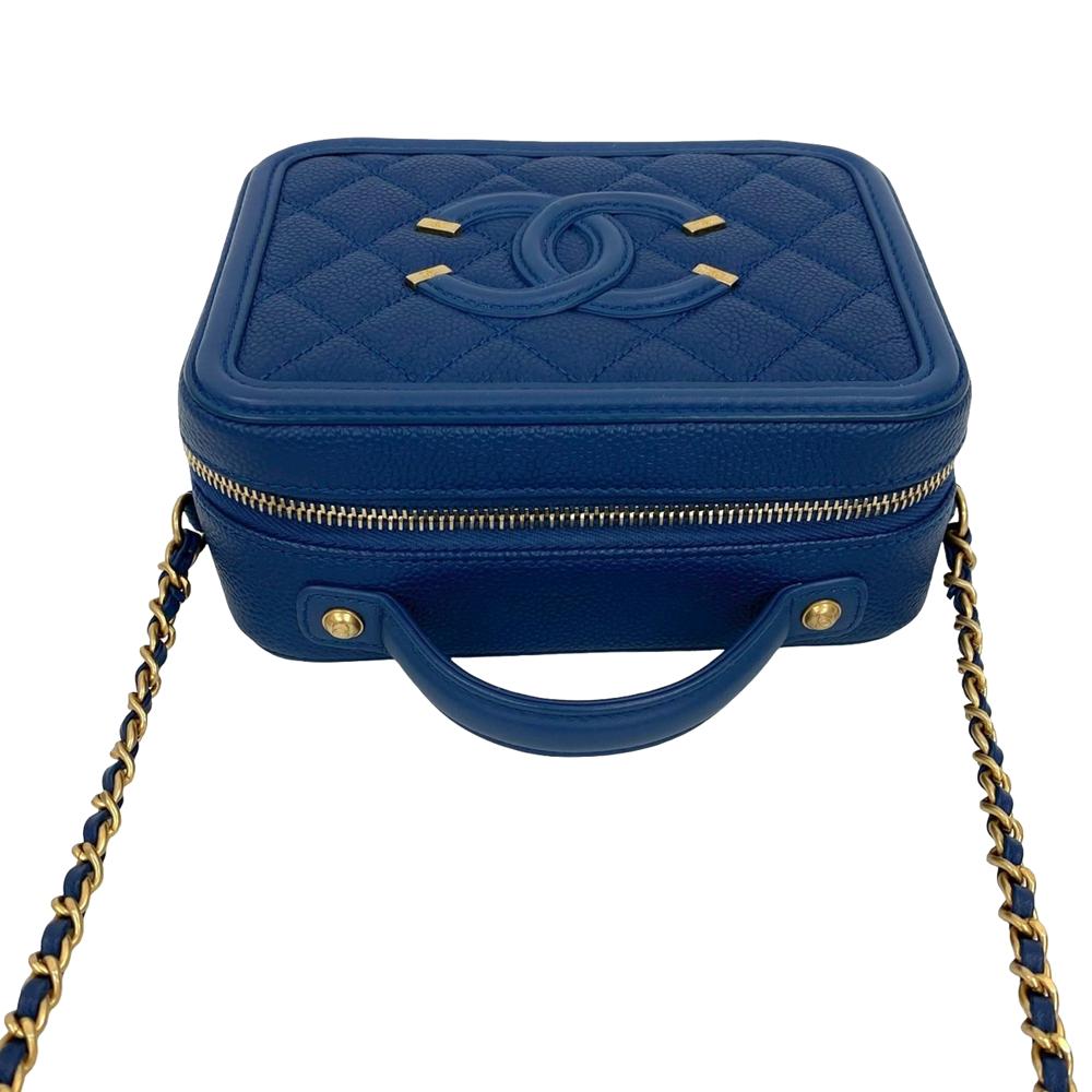 Chanel AB Chanel Blue Caviar Leather Leather Small Caviar CC Filigree Vanity Case France