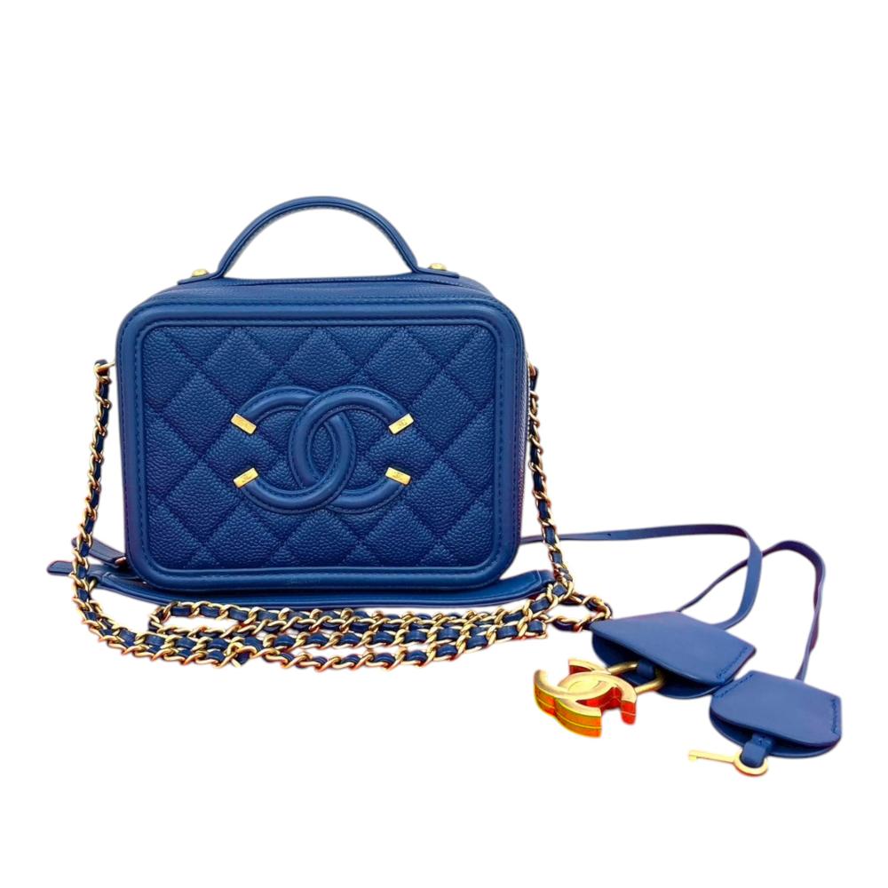 Chanel AB Chanel Blue Caviar Leather Leather Small Caviar CC Filigree Vanity Case France