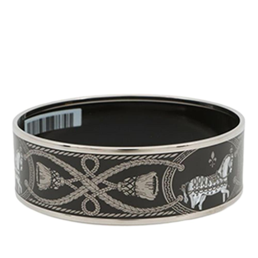 Hermès AB Hermès Black with Silver Enamel Other Wide Grand Apparat Platine 2 Bangle 65 France
