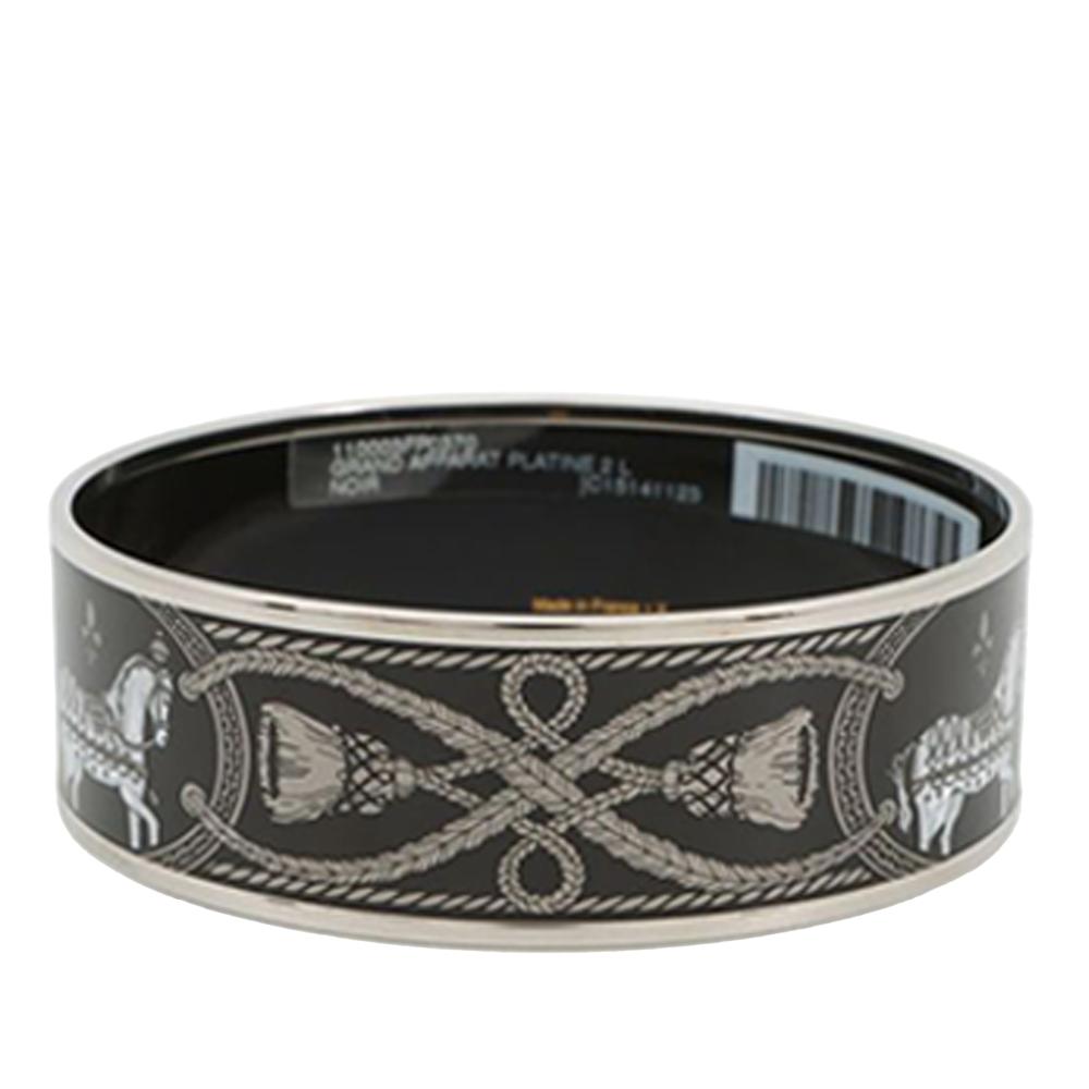 Hermès AB Hermès Black with Silver Enamel Other Wide Grand Apparat Platine 2 Bangle 65 France