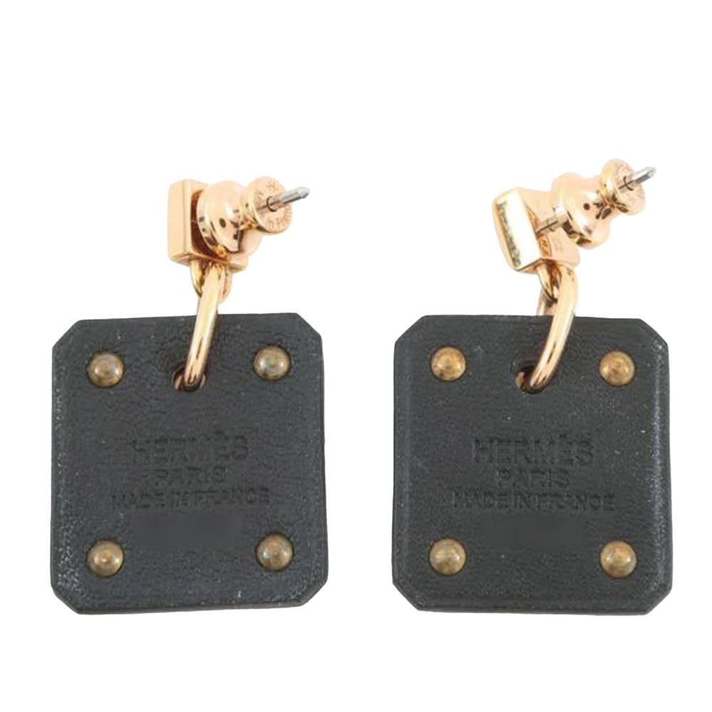 Hermès AB Hermès Gold with Black Gold Plated Metal Swift As De Coeur Push Back Earrings France