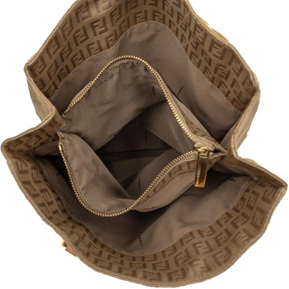 Fendi B Fendi Brown Beige Canvas Fabric Zucchino Tote Italy