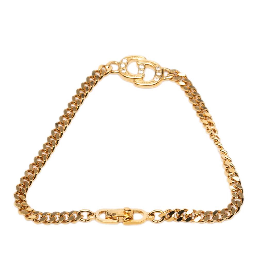 Christian Dior B Dior Gold Gold Plated Metal Crystal CD Chain Bracelet Germany
