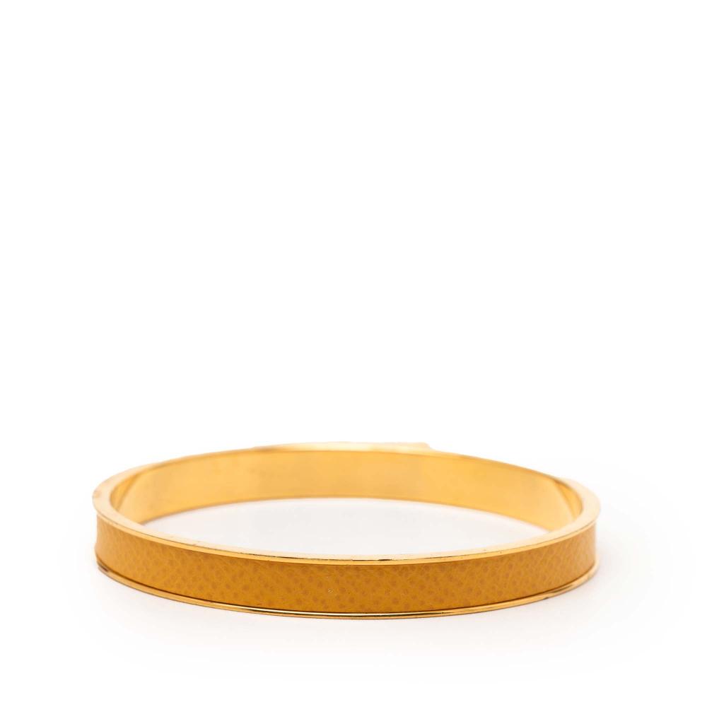 Hermès B Hermès Yellow with Gold Calf Leather Gold Plated Epsom Kelly Cadena Lock Bangle Bracelet France