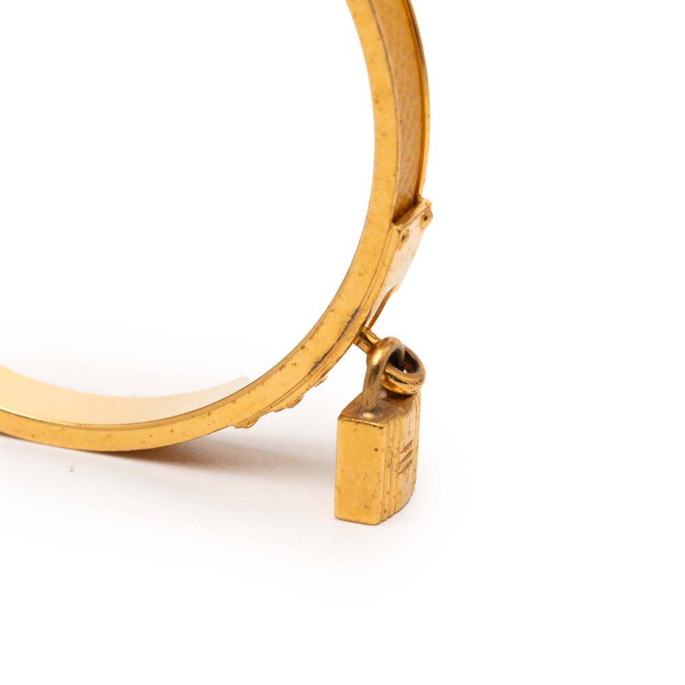 Hermès B Hermès Yellow with Gold Calf Leather Gold Plated Epsom Kelly Cadena Lock Bangle Bracelet France