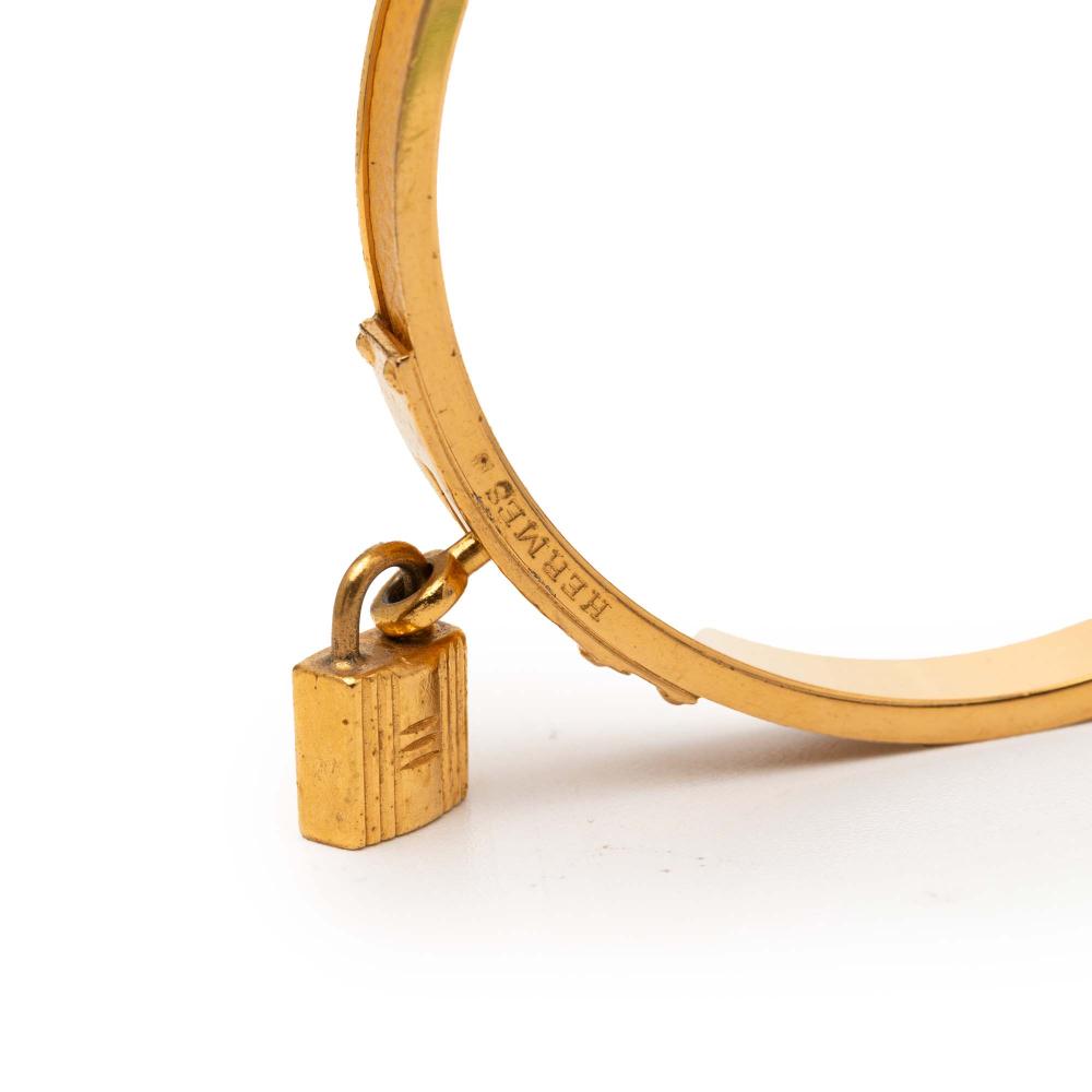Hermès B Hermès Yellow with Gold Calf Leather Gold Plated Epsom Kelly Cadena Lock Bangle Bracelet France