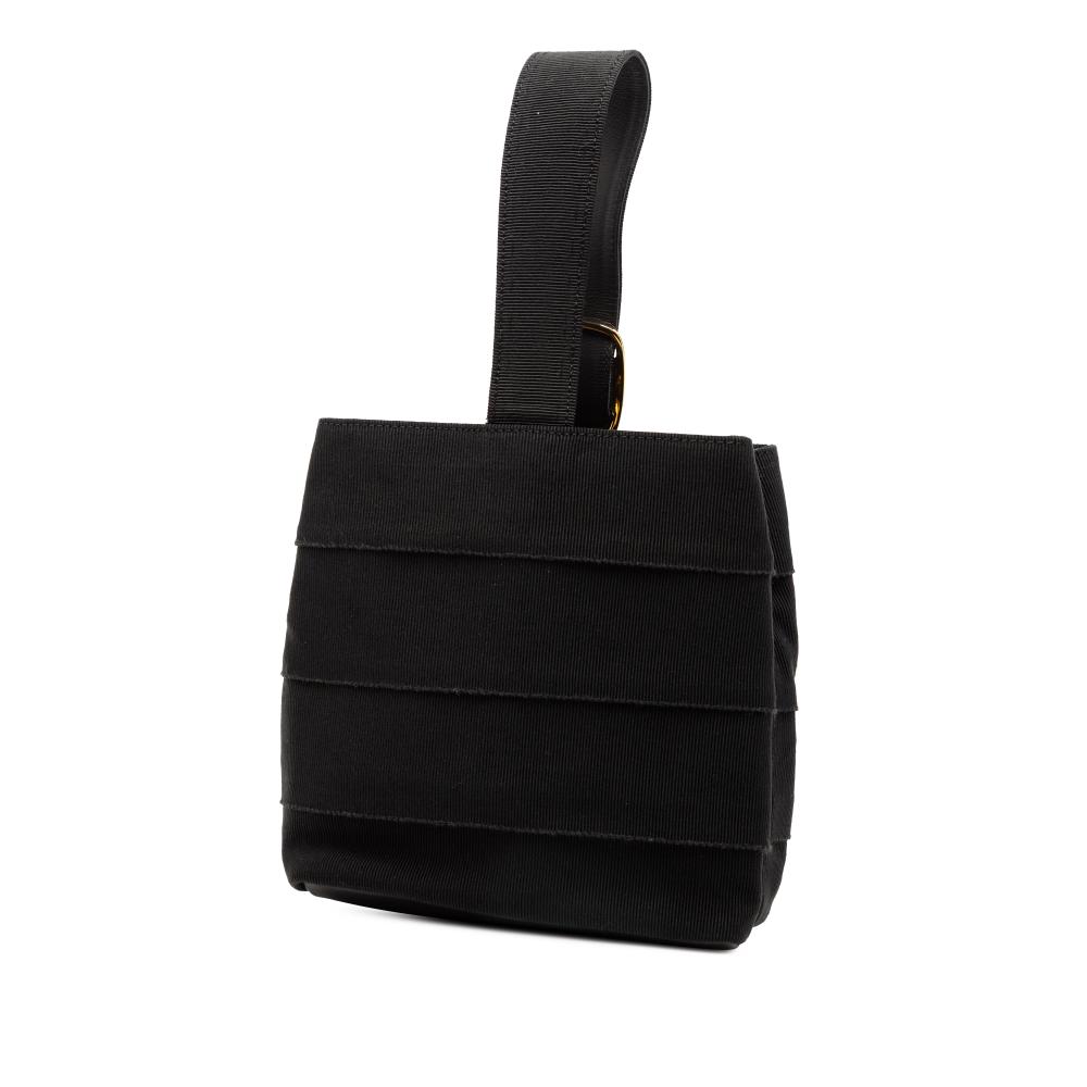 Ferragamo AB Ferragamo Black Nylon Fabric Tiered Grosgrain Vara Handbag Italy