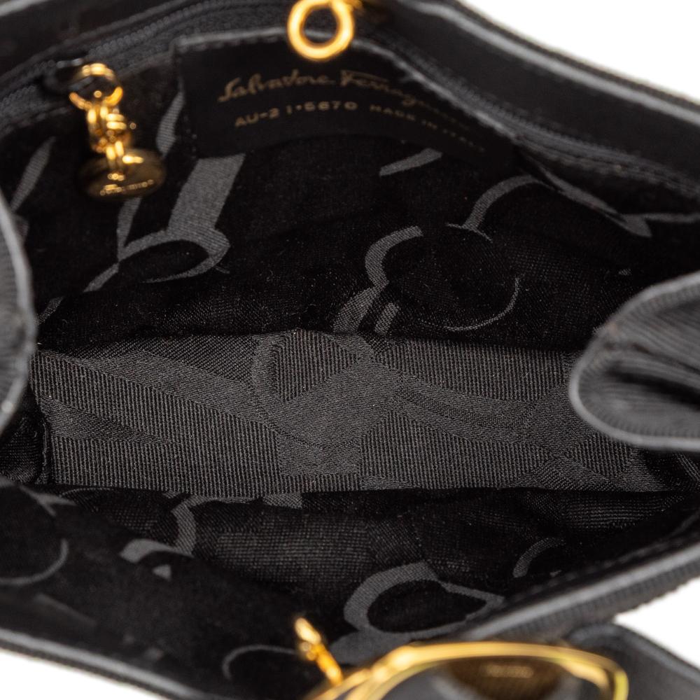 Ferragamo AB Ferragamo Black Nylon Fabric Tiered Grosgrain Vara Handbag Italy