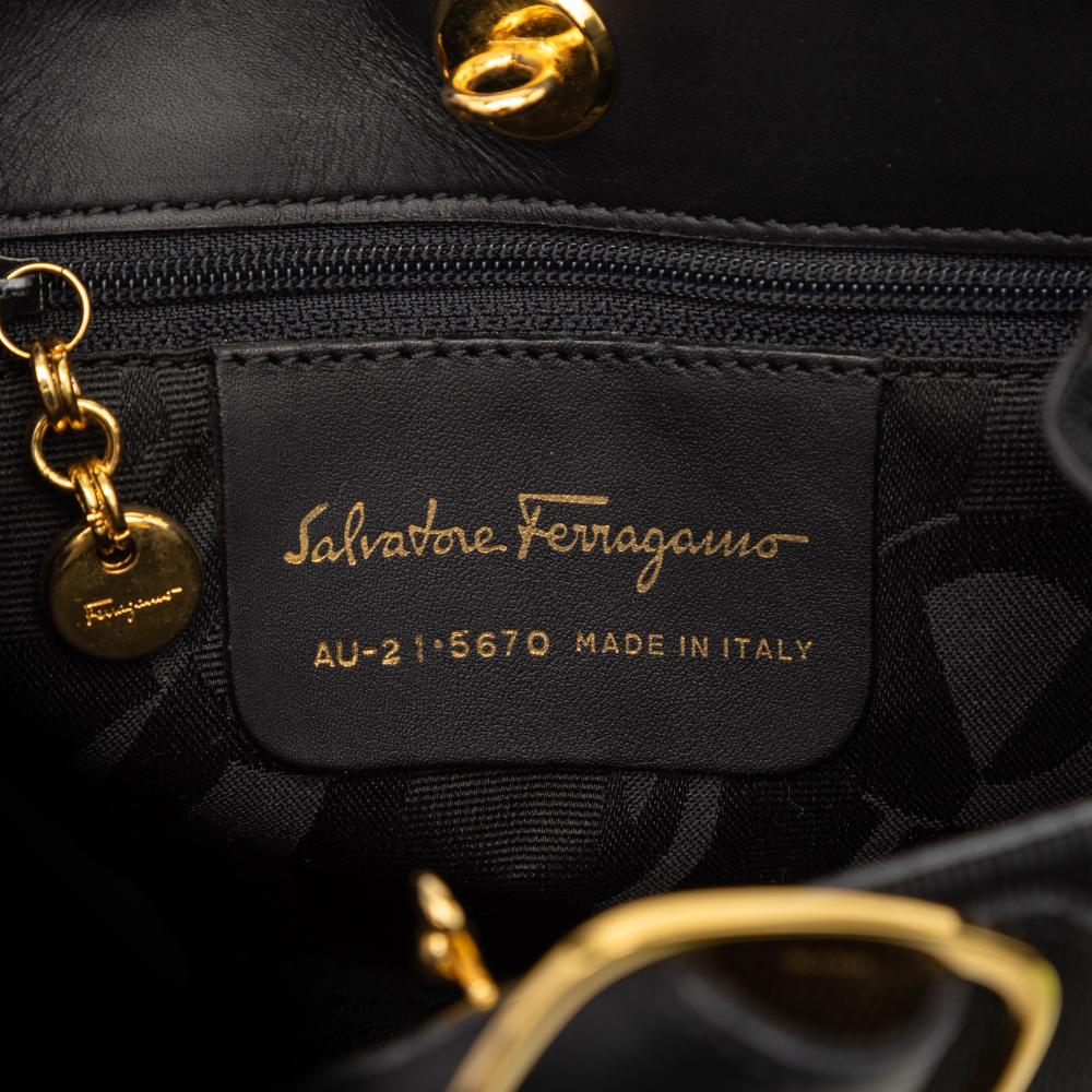 Ferragamo AB Ferragamo Black Nylon Fabric Tiered Grosgrain Vara Handbag Italy
