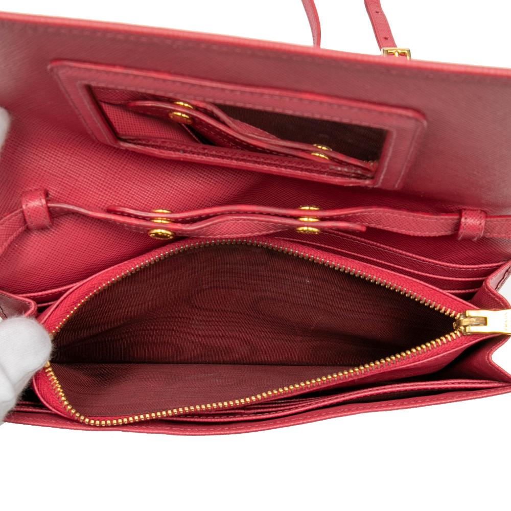 Prada B Prada Red Saffiano Leather Wallet on Strap Italy