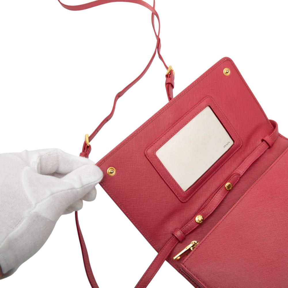 Prada B Prada Red Saffiano Leather Wallet on Strap Italy