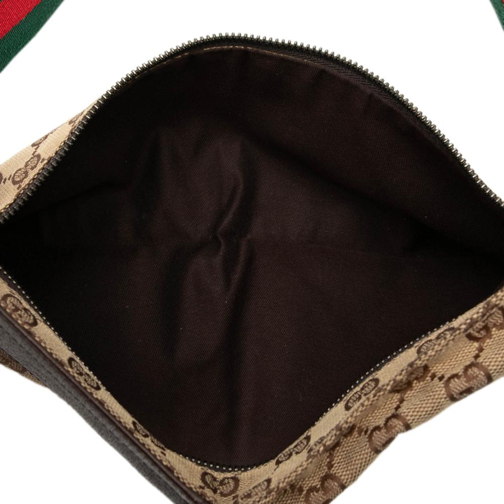 Gucci B Gucci Brown Beige Canvas Fabric GG Web Double Pocket Belt Bag Italy