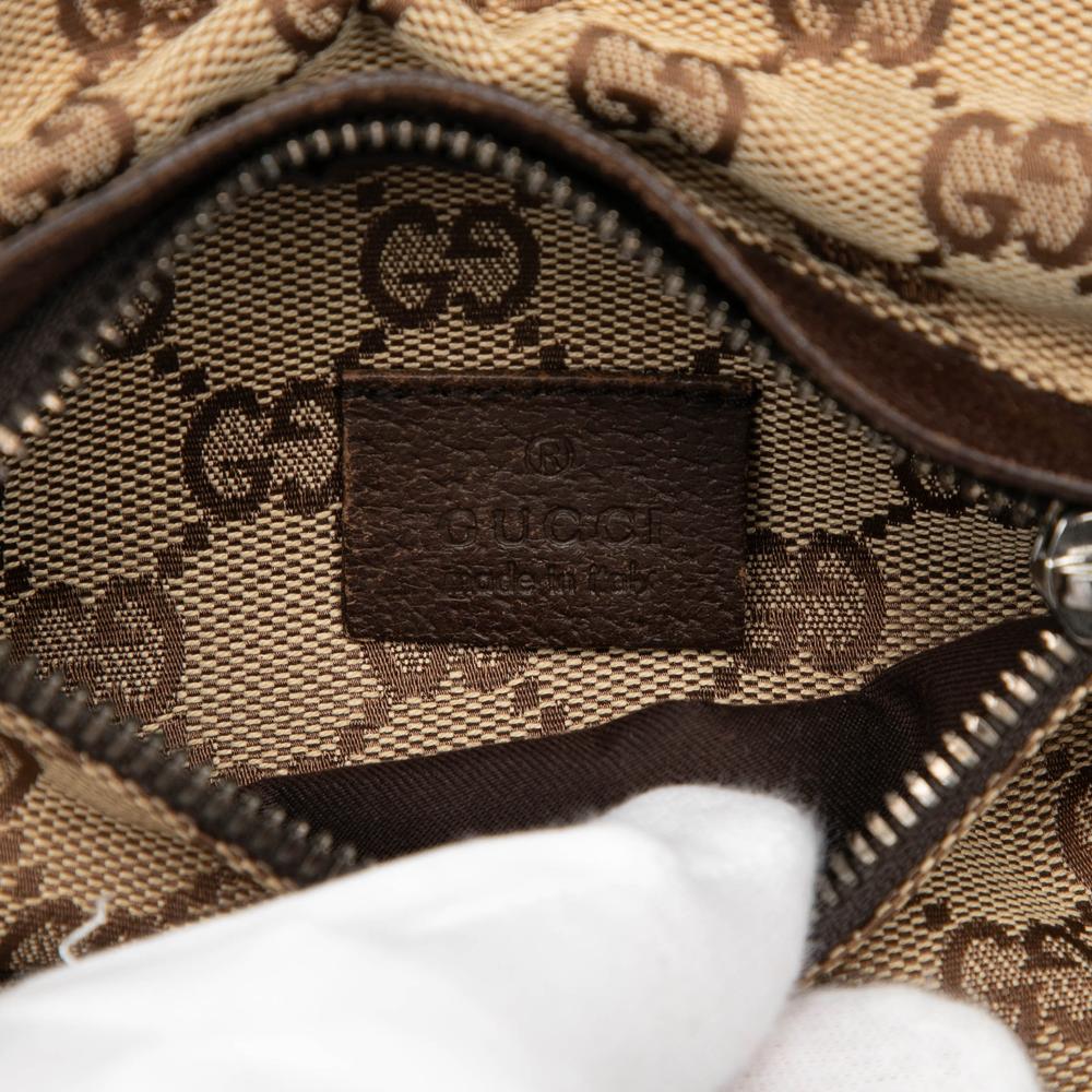 Gucci B Gucci Brown Beige Canvas Fabric GG Web Double Pocket Belt Bag Italy