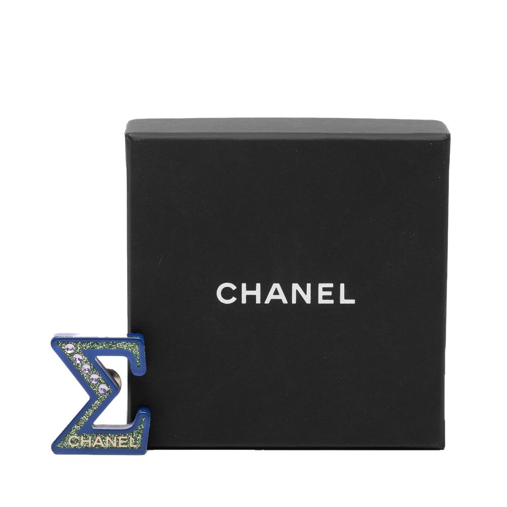 Chanel AB Chanel Blue Resin Plastic Glitter Crystal Sigma Brooch France