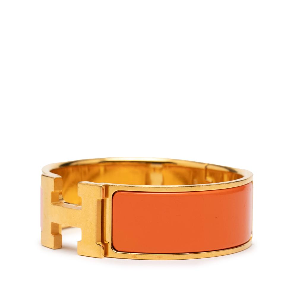 Hermès B Hermès Orange with Gold Enamel Other Wide Clic Clac H Bracelet PM France