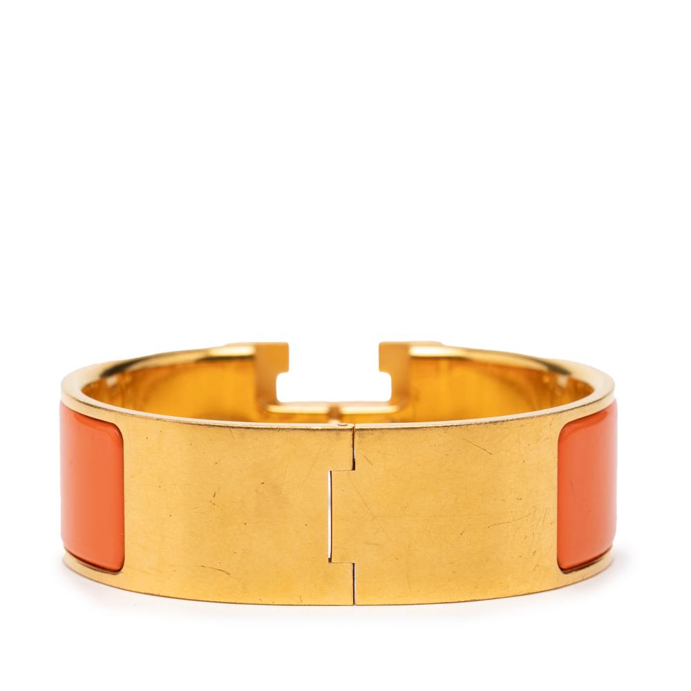 Hermès B Hermès Orange with Gold Enamel Other Wide Clic Clac H Bracelet PM France