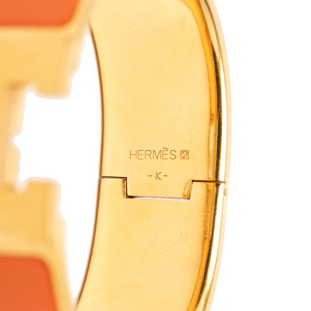 Hermès B Hermès Orange with Gold Enamel Other Wide Clic Clac H Bracelet PM France