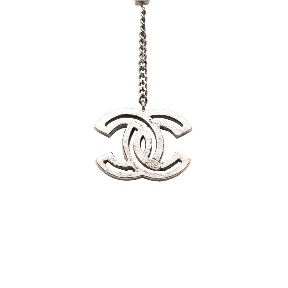 Chanel AB Chanel Silver Silver Plated Metal Rhinestone CC Drop Pendant Necklace France