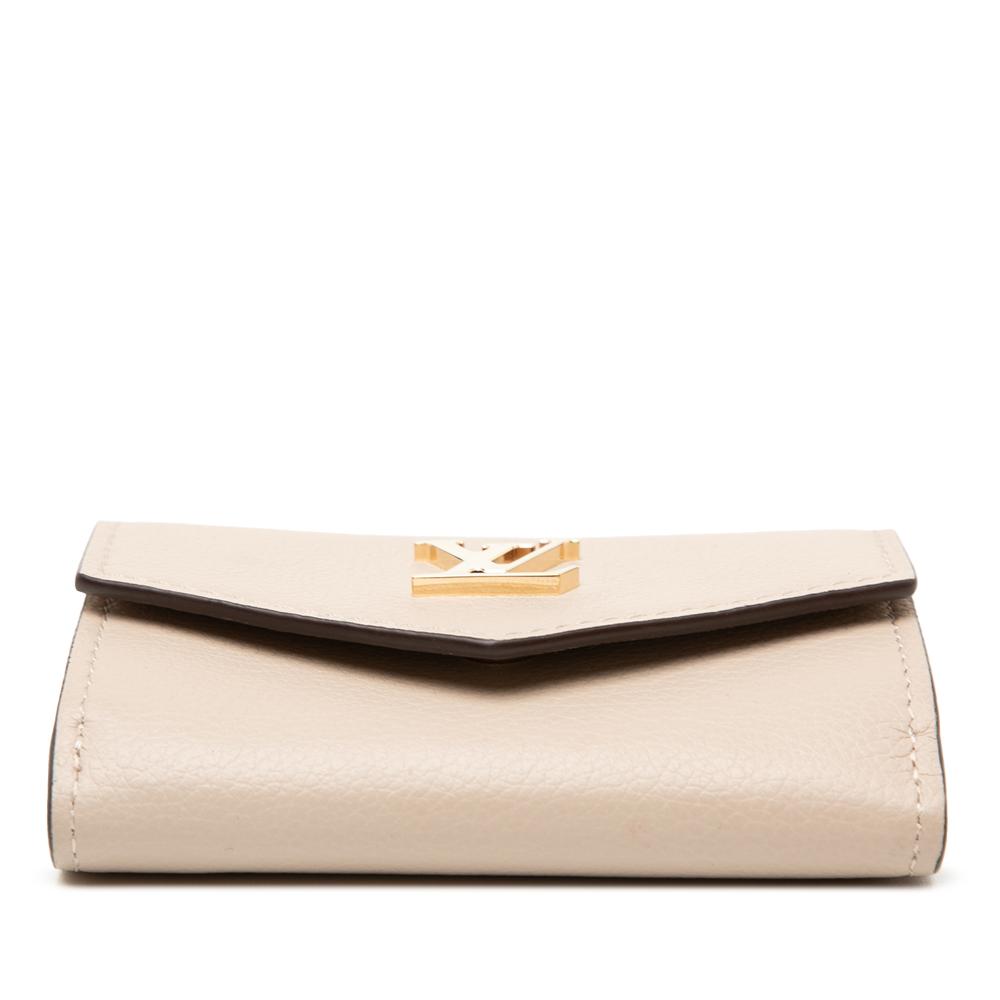 Louis Vuitton B Louis Vuitton Brown Beige Calf Leather Lockmini Wallet Spain