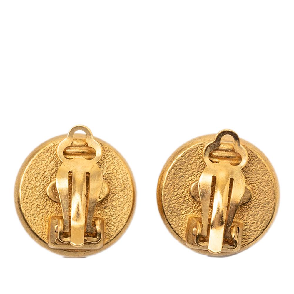 Chanel AB Chanel Gold with White Pearl Gold Plated Metal Faux Pearl Logo Round Clip on Earrings France