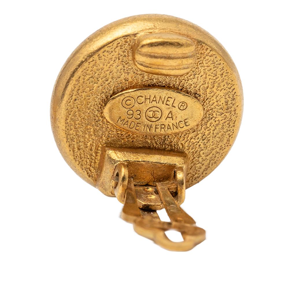 Chanel AB Chanel Gold with White Pearl Gold Plated Metal Faux Pearl Logo Round Clip on Earrings France