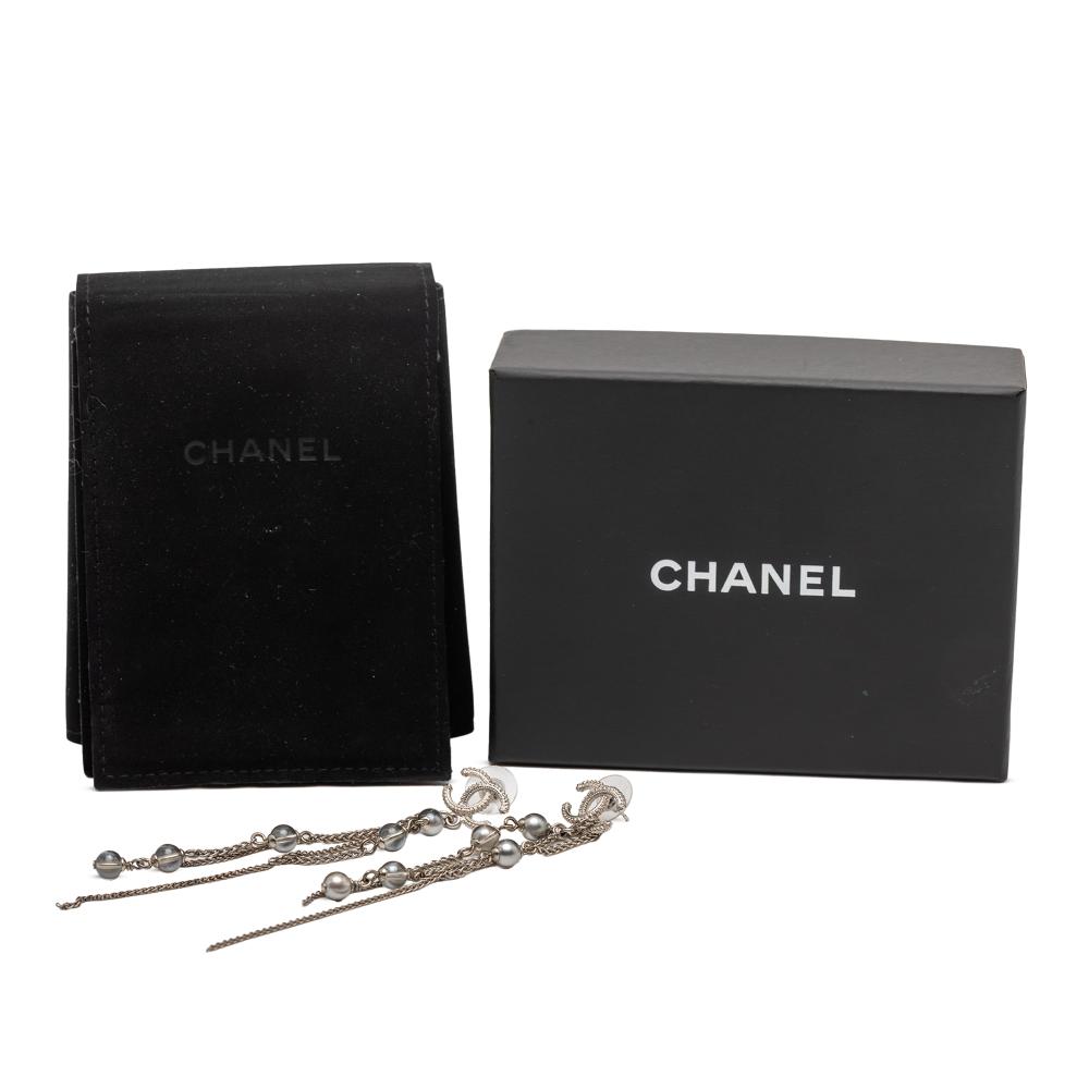 Chanel B Chanel Gold Light Gold Gold Plated Metal CC Faux Pearl Chain Drop Push Back Earrings France
