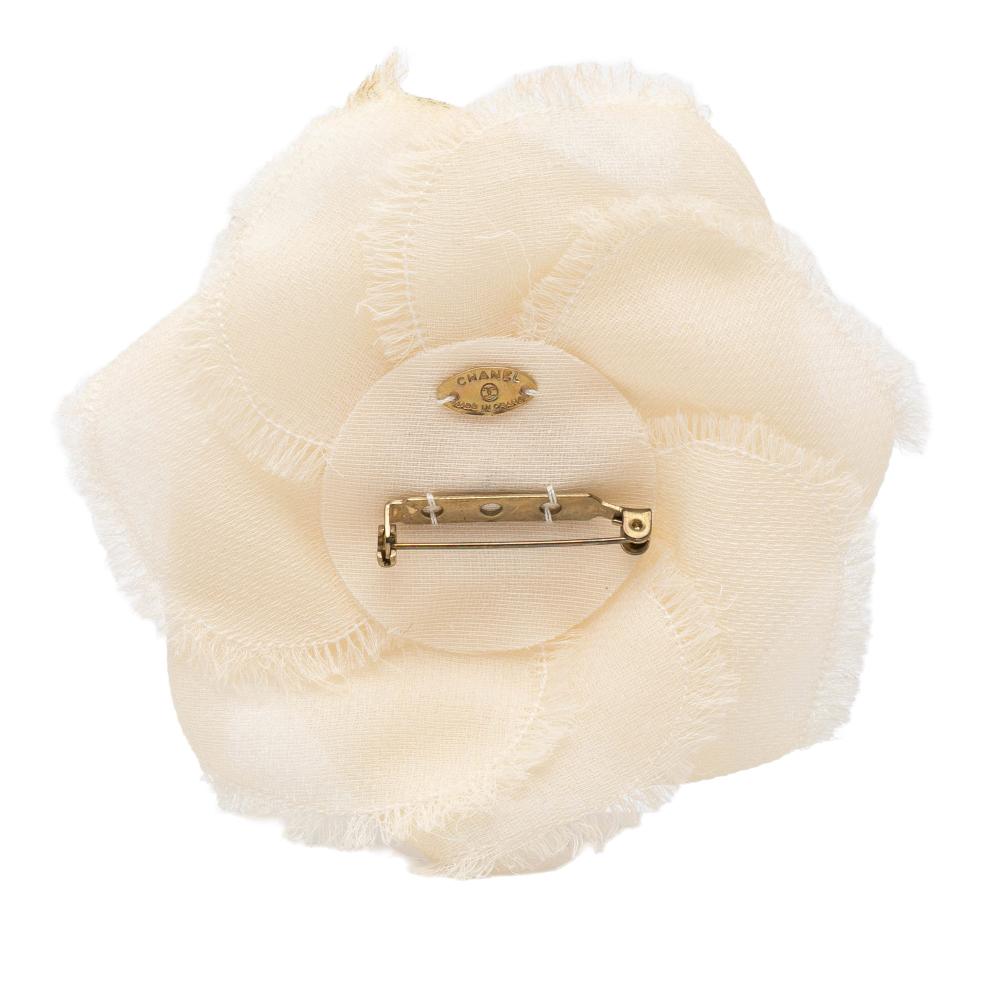 Chanel AB Chanel White Linen Natural Material CC Camellia Brooch France