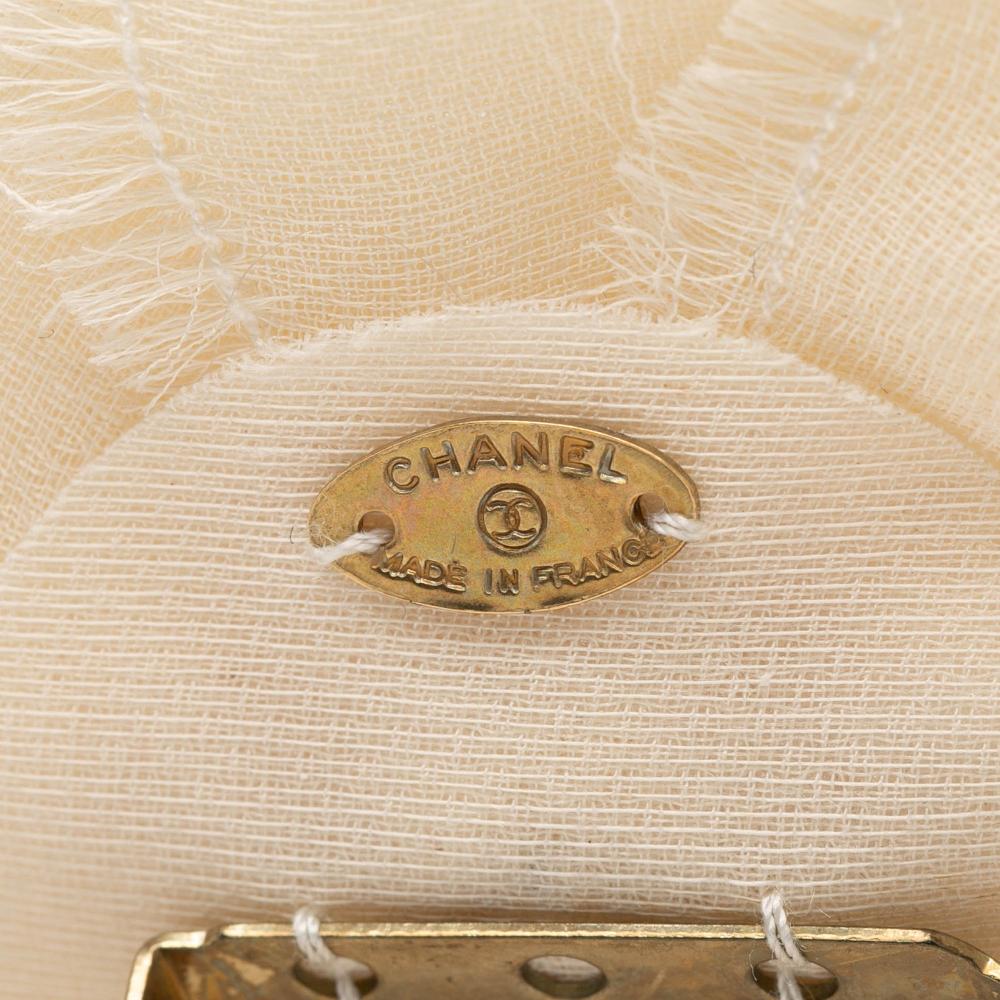 Chanel AB Chanel White Linen Natural Material CC Camellia Brooch France