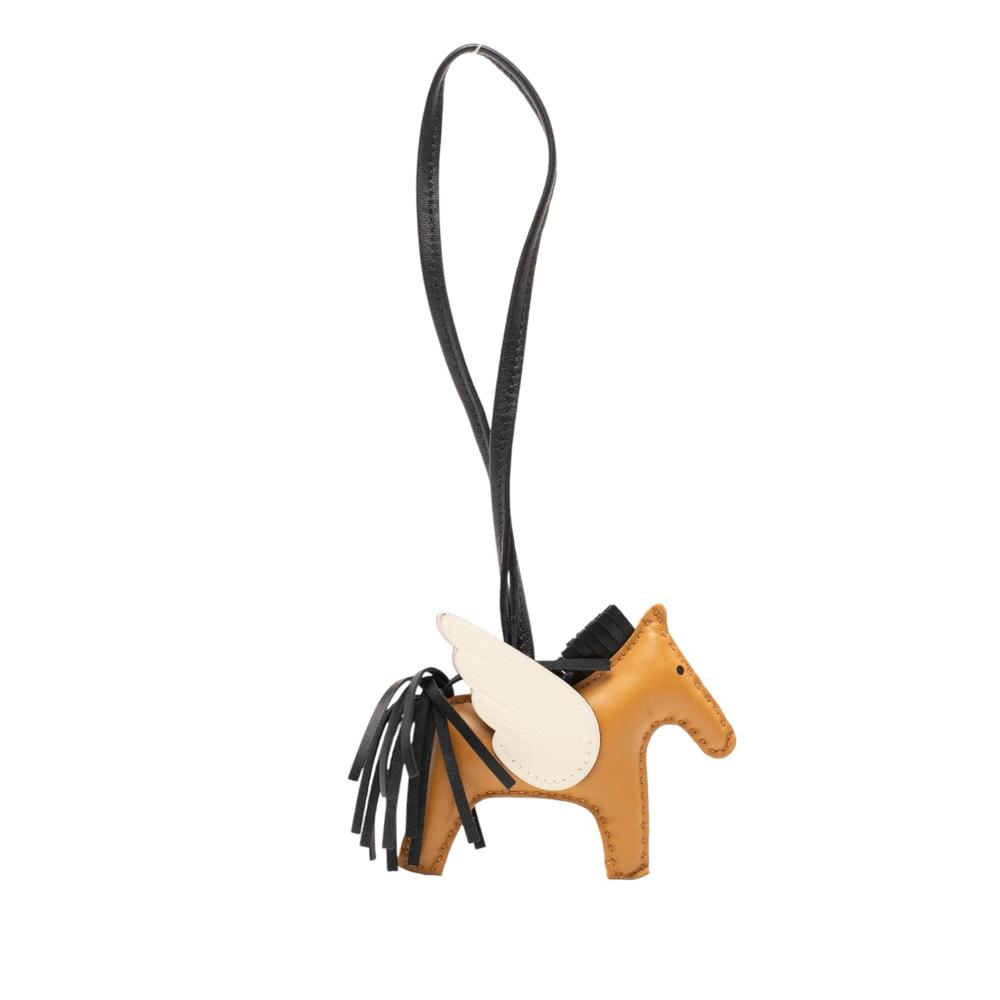 Hermès Brown Milo Lambskin and Swift Grigri Rodeo Pegase Bag Charm PM France