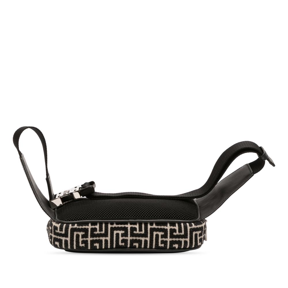 Balmain AB Balmain Black with Brown Light Beige Jacquard Fabric Monogram Leather Trimmed Belt Bag Italy