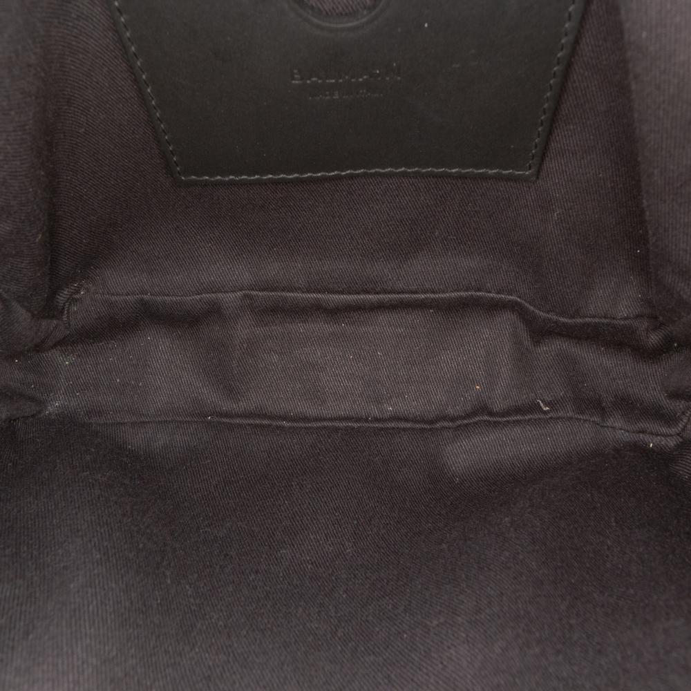 Balmain AB Balmain Black with Brown Light Beige Jacquard Fabric Monogram Leather Trimmed Belt Bag Italy