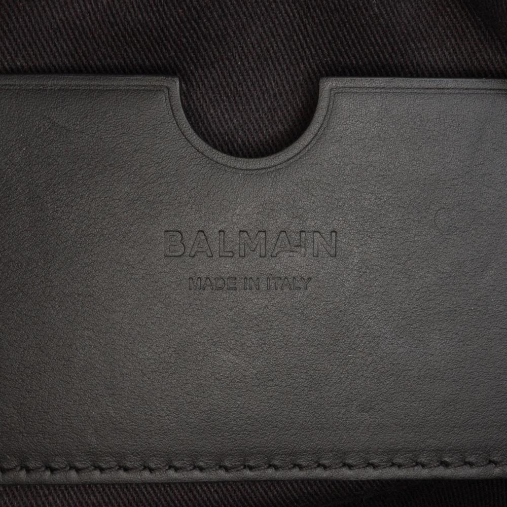 Balmain AB Balmain Black with Brown Light Beige Jacquard Fabric Monogram Leather Trimmed Belt Bag Italy