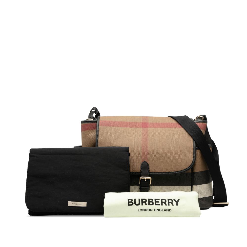 Burberry B Burberry Brown Light Brown Canvas Fabric Mega Check Diaper Bag China
