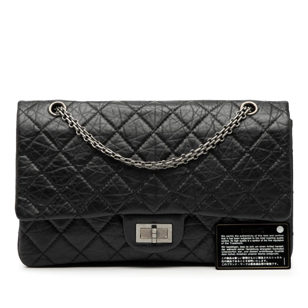 Chanel AB Chanel Black Calf Leather Quilted Aged skin Reissue 2.55 Double Flap 227 Italy